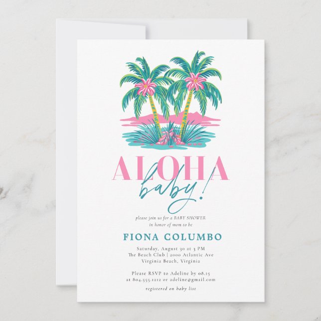 Aloha Baby Tropical Palm Tree Baby Shower  Invitation (Front)
