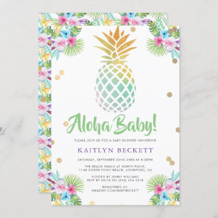 Aloha Baby! Watercolor Pineapple Baby Shower Invitation