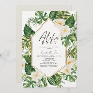 Aloha Baby White Tropical Floral Baby Shower Invitation