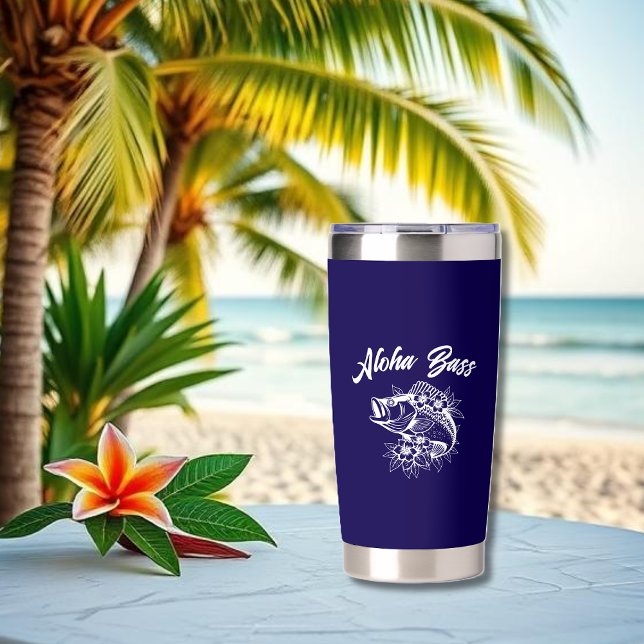 Aloha Bass-Hawaiian Blue Insulated Tumbler (Aloha Bass Bass Fish Hawaiian Tropical Flowers Fisherman Trend tall Tumbler dark blue)