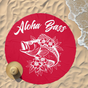 Aloha Bass-Hawaiian Cherry Red Beach Towel