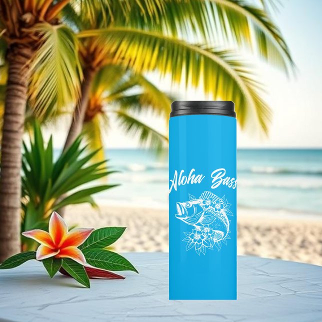 Aloha Bass-Hawaiian Light Blue Thermal Tumbler (Aloha Bass Bass Fish Hawaiian Tropical Flowers Fisherman Trend Fish Thermal Tumbler Light Blue)