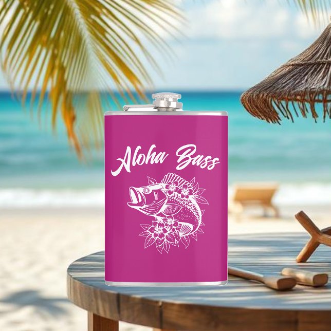 Aloha Bass-Hawaiian Pink Flask (Aloha Bass Bass Fish Hawaiian Tropical Flowers Fisherman Trend Fish Flask Pink)
