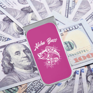 Aloha Bass- Hawaiian Pink Silver Finish Money Clip
