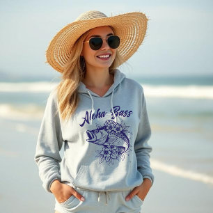 Aloha Bass Hawaiian Tropical Flowers- Fisherman- Hoodie