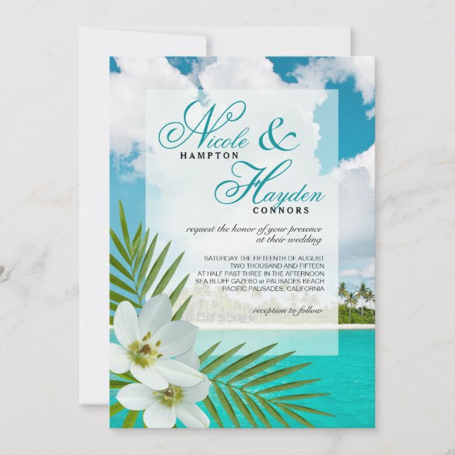 Aloha Beach Faux Vellum Overlay Wedding Invitation (Front)