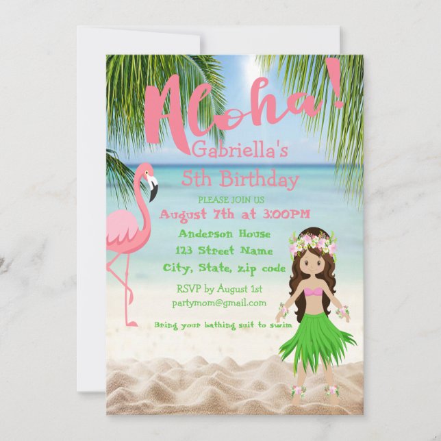 Aloha Beach Girls Luau Birthday Party Invitation (Front)