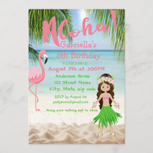 Aloha Beach Girls Luau Birthday Party Invitation