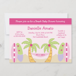 Aloha Beach Party Baby Girl Shower Invitation