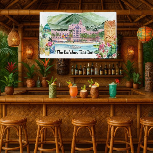 Aloha Beach | Personalized Tiki Bar Luau Party  Banner (Creator Uploaded)