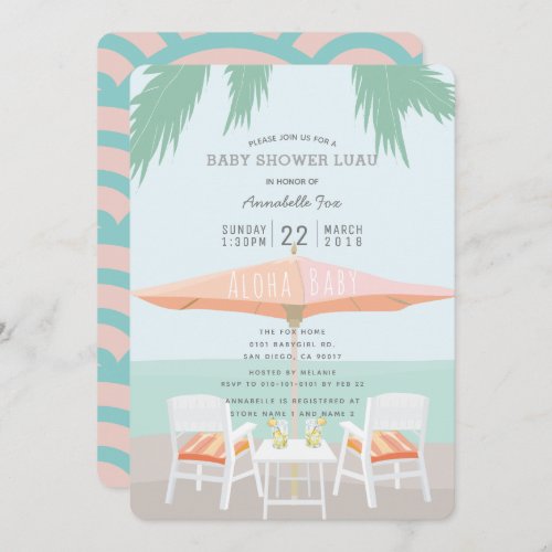 Aloha Beach Pink Turquoise Baby Shower Invitation