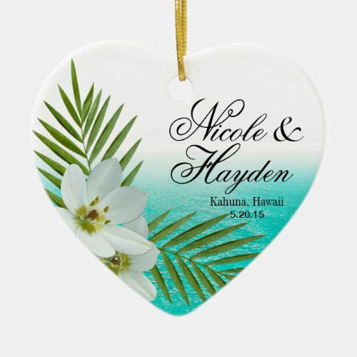 Aloha Beach Tropical Flowers Photo Ceramic Ornament