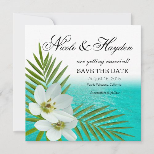 Aloha Beach Tropical Flowers Save the Date Invitation
