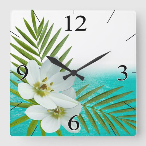Aloha Beach Tropical Flowers Square Wall Clock
