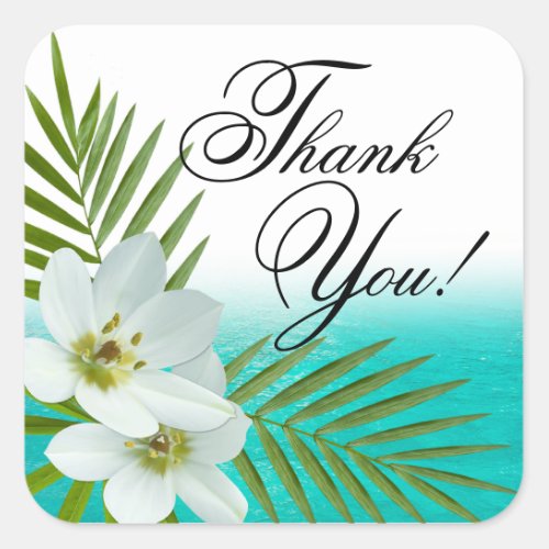 Aloha Beach Tropical Flowers Thank You Square Sticker