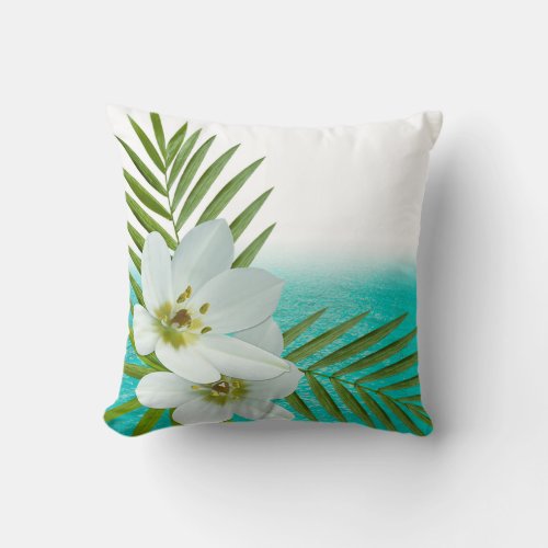 Aloha Beach Tropical Flowers Throw Pillow