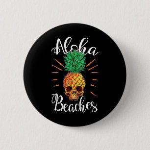 Aloha Beaches Hawaii Pineapple Skull Vacation Shir Button
