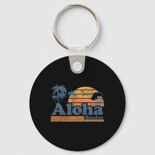 Aloha Beaches Hawaii Vintage Beach Surfing Retro H Keychain