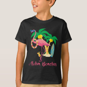 Aloha Beaches Hawaiian Flowers Floral Flamingo Tai T-Shirt