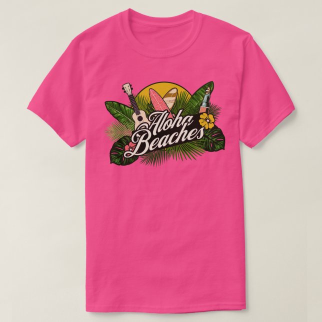 Aloha Beaches Hawaiian Hawaii Tropical Plants Flow T-Shirt (Design Front)