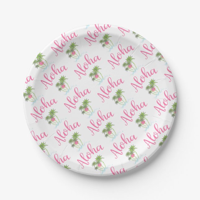 Aloha-Beaches Hawaiian Style Summer Fun Paper Plates (Front)