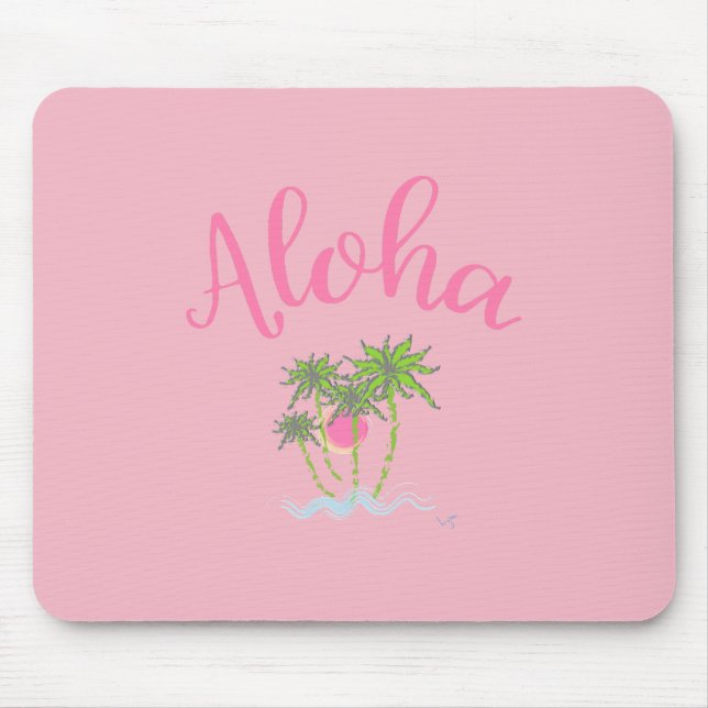 Aloha Beaches Hawaiian Style Summer Tropical Pink Mouse Pad (Front)
