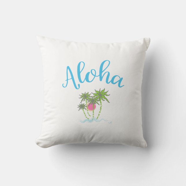 Aloha Beaches Hawaiian Style Summer Unique Throw Pillow (Front)