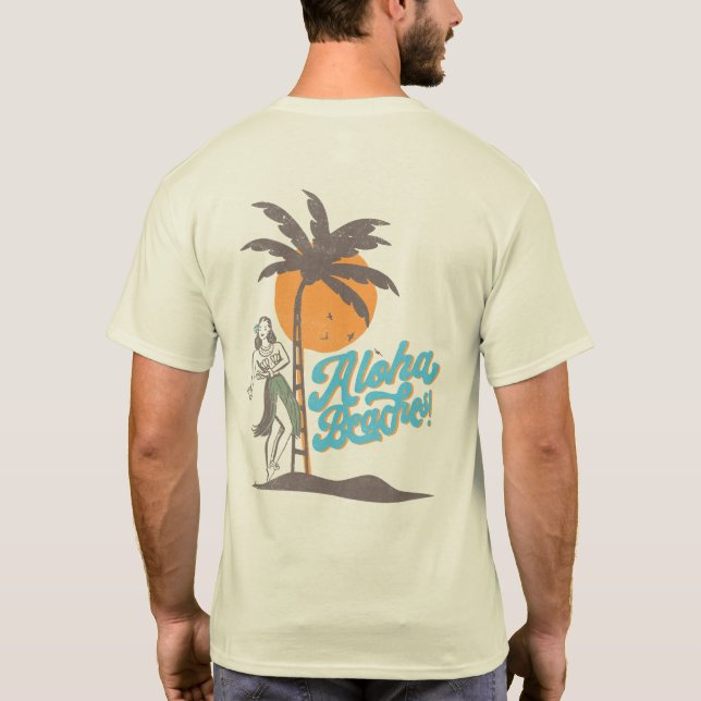 Aloha Beaches Hula Girl Hawaii Hawaiian Retro T-Shirt (Back)