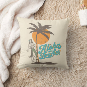 Aloha Beaches Hula Girl Hawaii Hawaiian Retro Throw Pillow