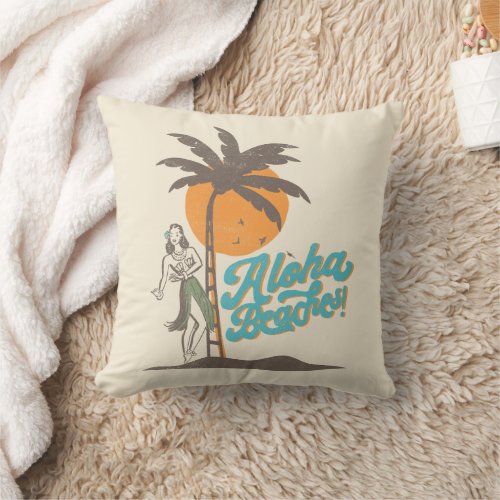Aloha Beaches Hula Girl Hawaii Hawaiian Retro Throw Pillow