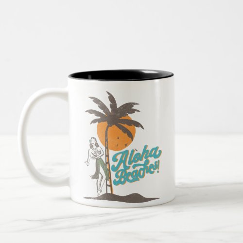 Aloha Beaches Hula Girl Hawaii Hawaiian Retro  Two_Tone Coffee Mug