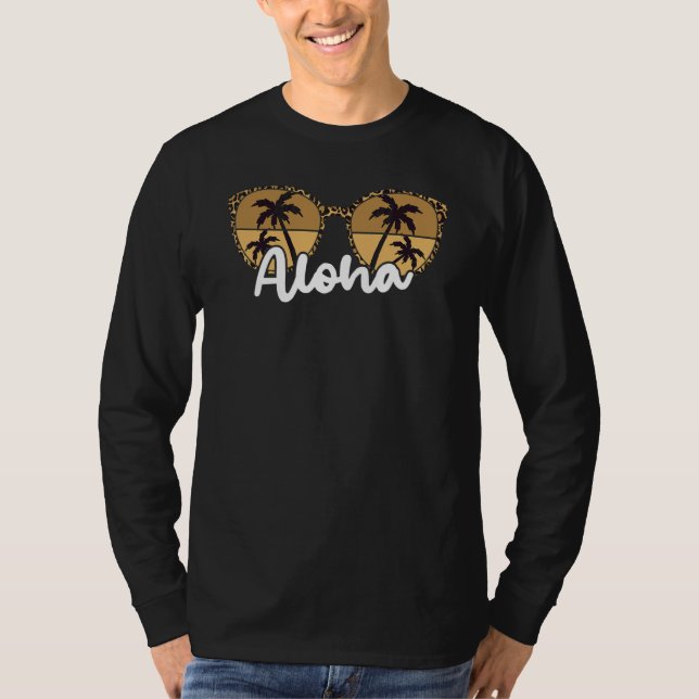 Aloha Beaches Leopard Pattern Sunglasses Palm Tree T-Shirt (Front)