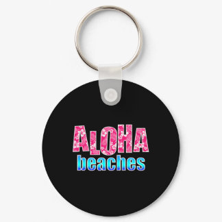 Aloha Beaches Pink Hibiscus Flower Hawaiian Hawaii Keychain