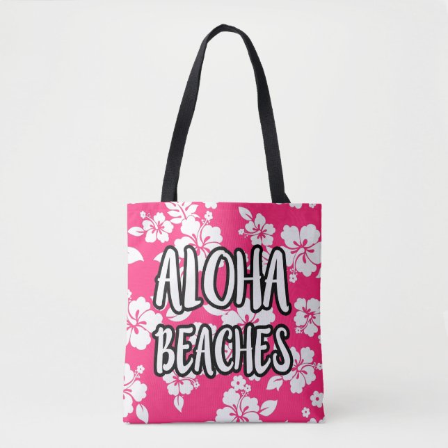 Aloha Beaches Pink Hibiscus tote bag (Front)