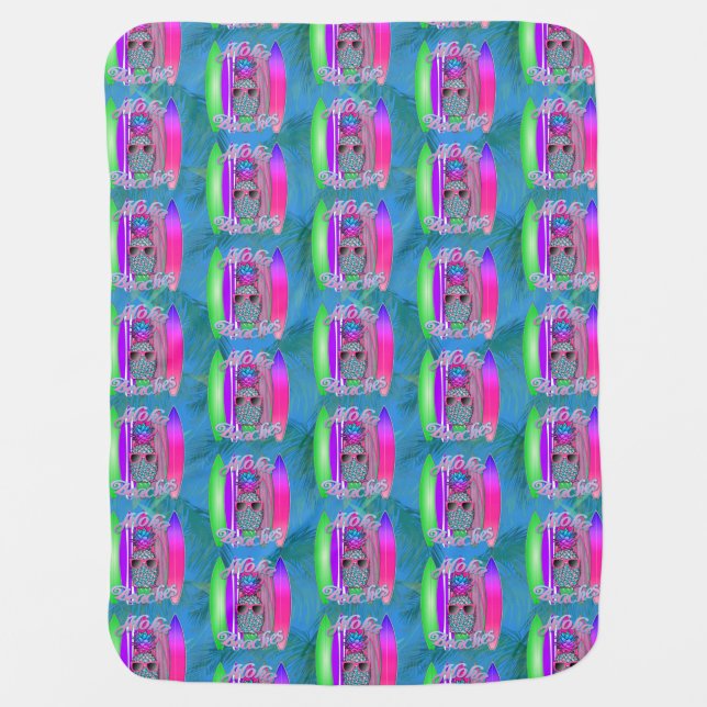 Aloha Beaches Summer Surf Pineapple Baby Blanket (Front)