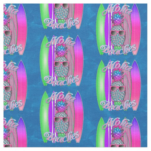 Aloha Beaches Summer Surfing Pineapple Fabric