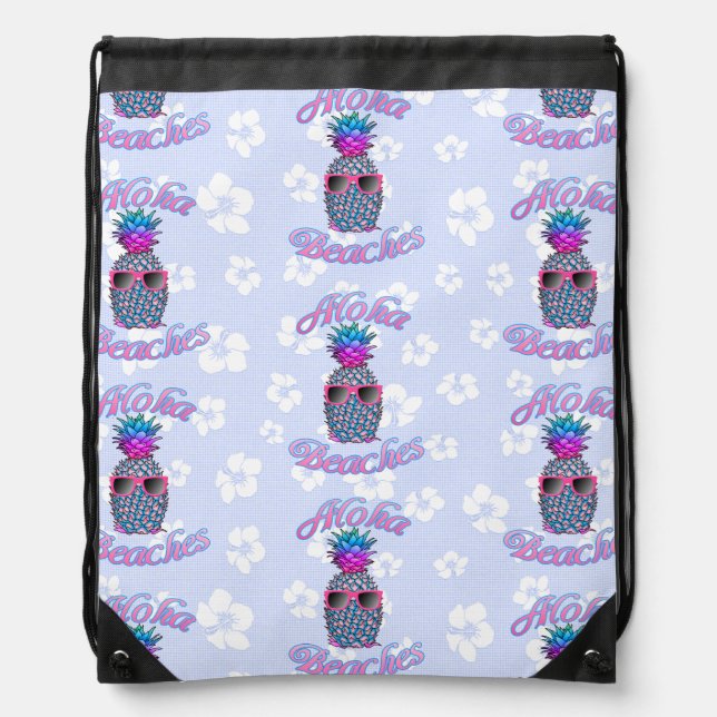 Aloha Beaches Tropical Pineapple Drawstring Bag (Front)