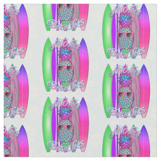 Aloha Beaches Tropical Surf Pineapple Fabric