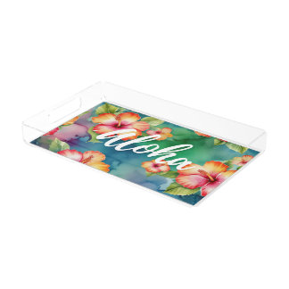 Aloha beautiful hibiscus flower pattern Hawaii  Acrylic Tray