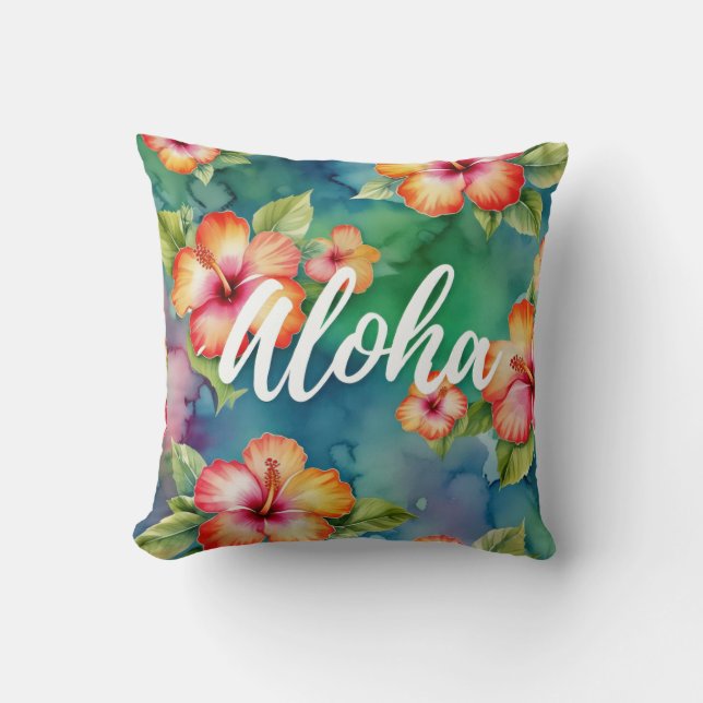 Aloha beautiful hibiscus flower pattern Hawaii  Throw Pillow (Front)