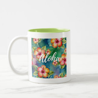 Aloha beautiful hibiscus flower pattern Hawaii  Two-Tone Coffee Mug