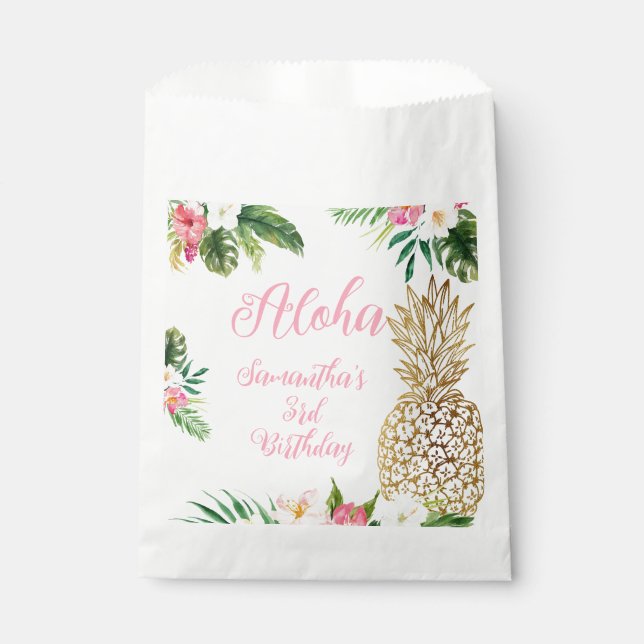 Aloha Birthday Luau Hawaiian Gold Pineapple Favor Bag (Front)