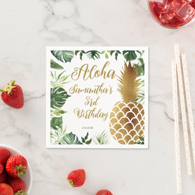 Aloha Birthday Luau Hawaiian Gold Pineapple Napkins (Insitu)