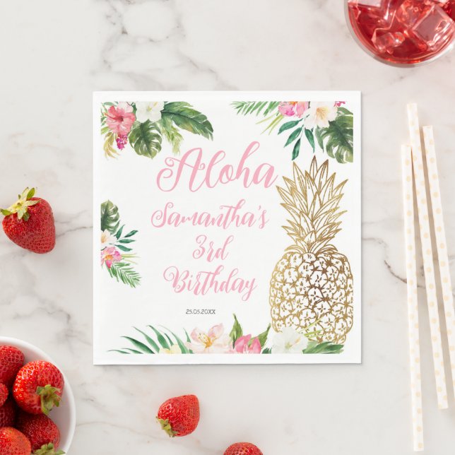 Aloha Birthday Luau Hawaiian Gold Pineapple Napkins (Insitu)
