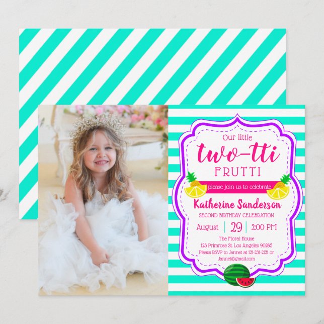 Aloha Birthday Luau Tropical Photo Two-tti Frutti Invitation (Front/Back)