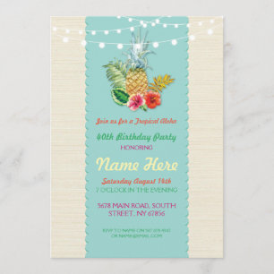 Aloha Birthday Party Aqua Aloha Pineapple Invite