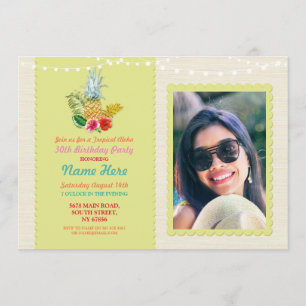 Aloha Birthday Party Luau Tropical Pineapple Photo Invitation
