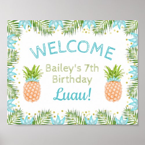 Aloha Birthday Party Welcome Sign Luau Decor Blue