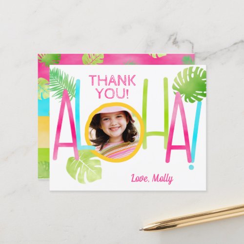 Aloha Birthday Tropical Luau Photo Thank You Card