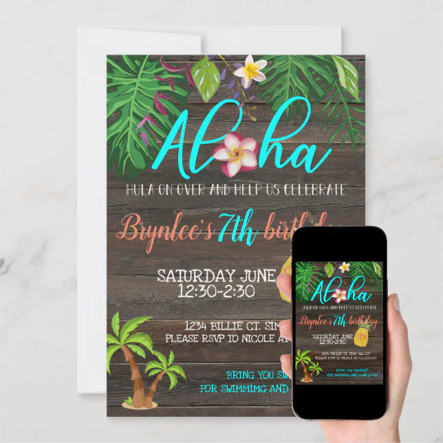 ALOHA birthday|Tropical|Pool party Invitation | Zazzle